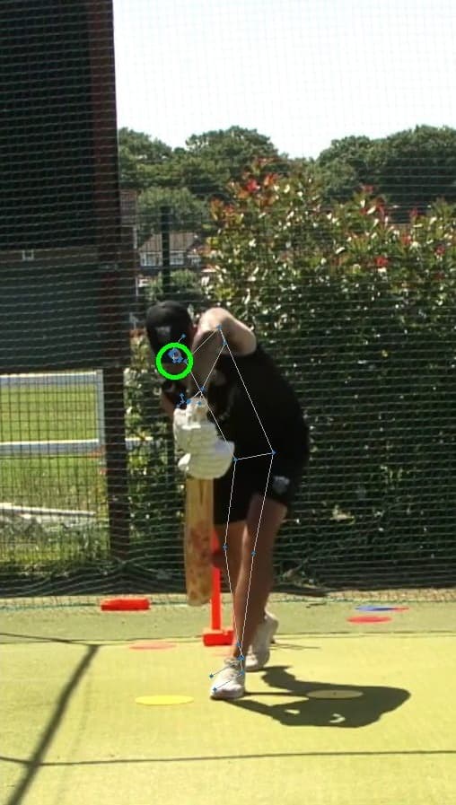 Pro batting pose with skeleton overlay